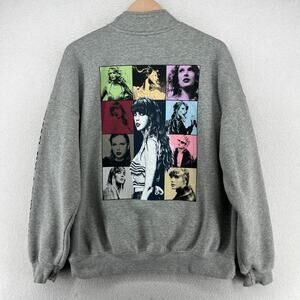 TAYLOR SWIFT Sweatshirt Womens L THE ERAS TOUR 2023 Concert Fleece 1/4 Zip Gray